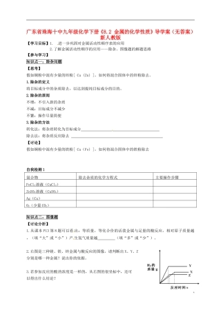 广东省珠海十中九年级化学下册《8.2 金属的化学性质》导学案（无答案） 新人教版