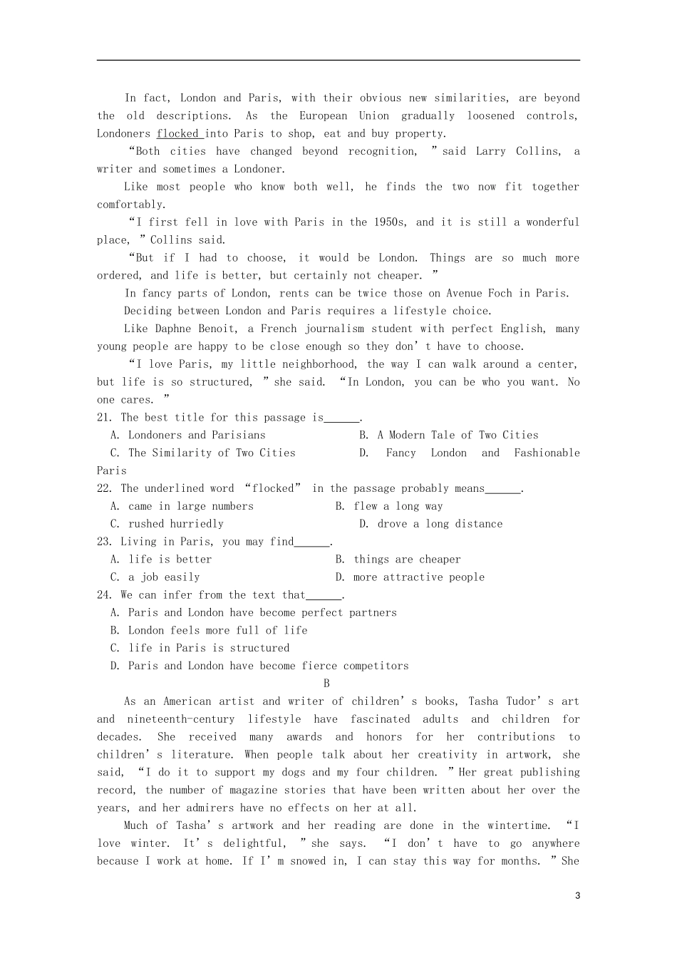 安徽省太和中学2015_2016学年高二英语上学期第一次月考试题_第3页