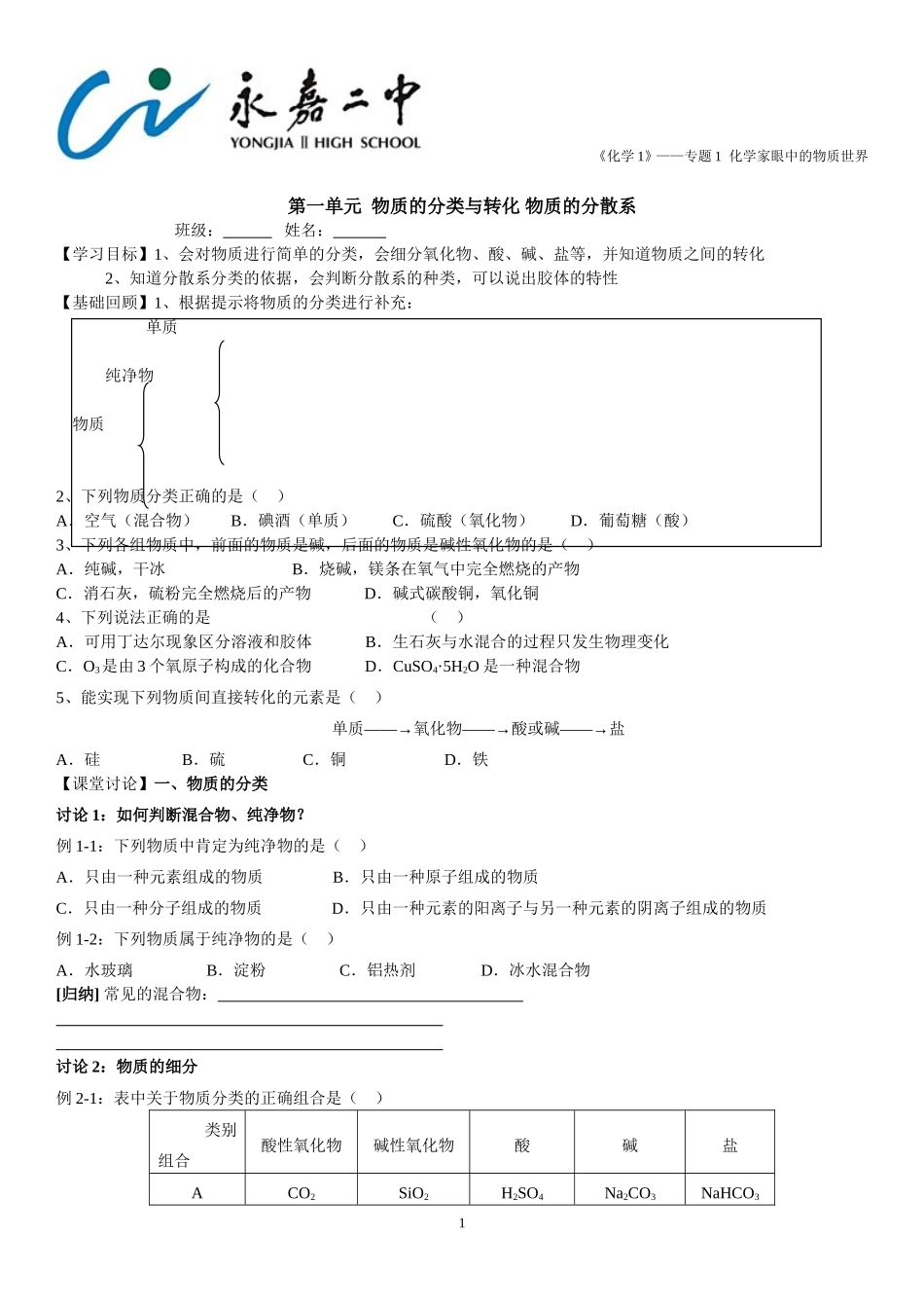 物质的分类与转化物质的分散系_第1页