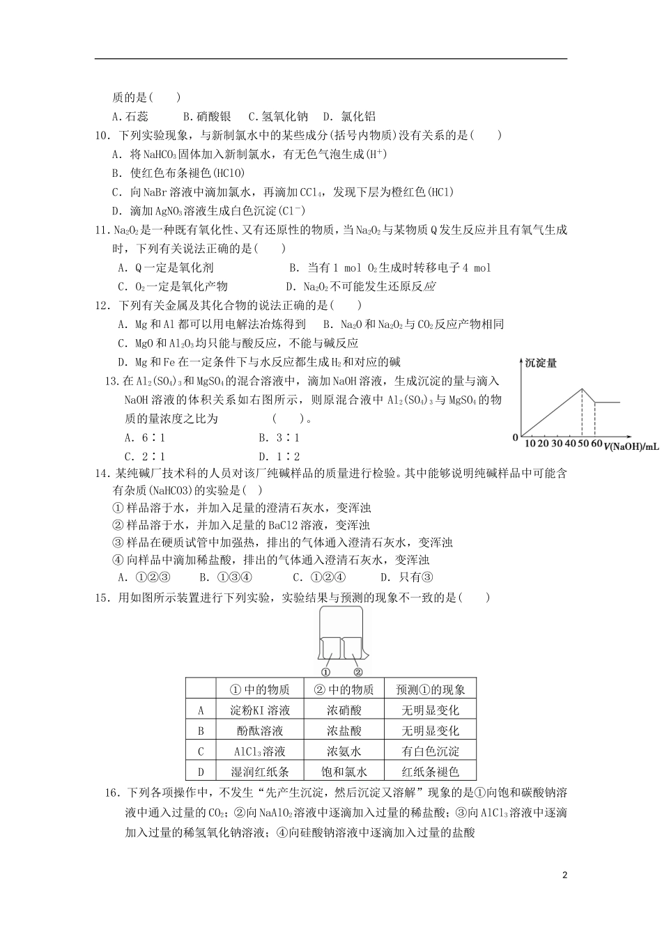 福建省莆田市第二十五中学2016届高三化学上学期第一次月考试题_第2页