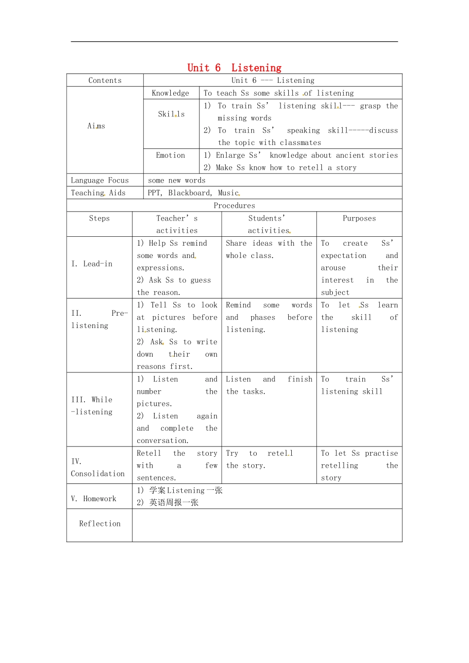 广东省广州市花都区赤坭中学八年级英语上册Unit6AncientstoriesListening教案新版牛津深圳版_第1页