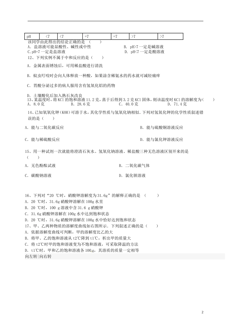 四川省射洪外国语学校2015届九年级化学下学期第2周周考试题无答案_第2页