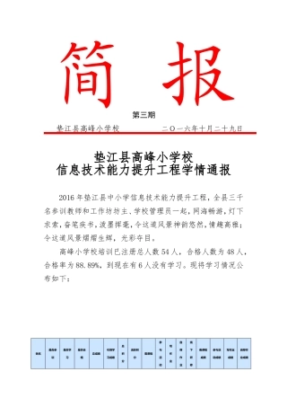 垫江县高峰小学校信息技术能力提升工程学情通报