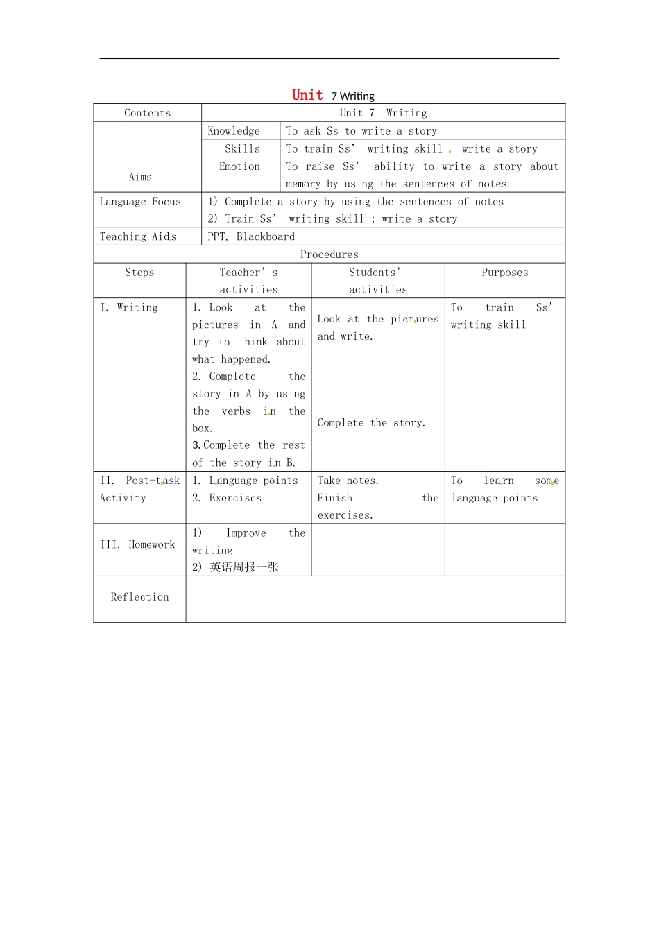 广东省广州市花都区赤坭中学八年级英语上册Unit7MemoryWriting教案新版牛津深圳版_第1页