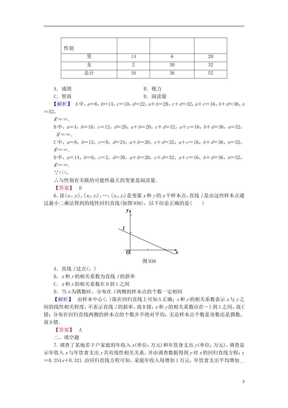 高考总动员2016届高考数学大一轮复习第9章第3节变量间的相关关系统计案例课时提升练文新人教版_第3页