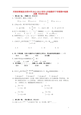 河南省郸城县2012-2013学年七年级数学下学期期中检测试题 华东师大版