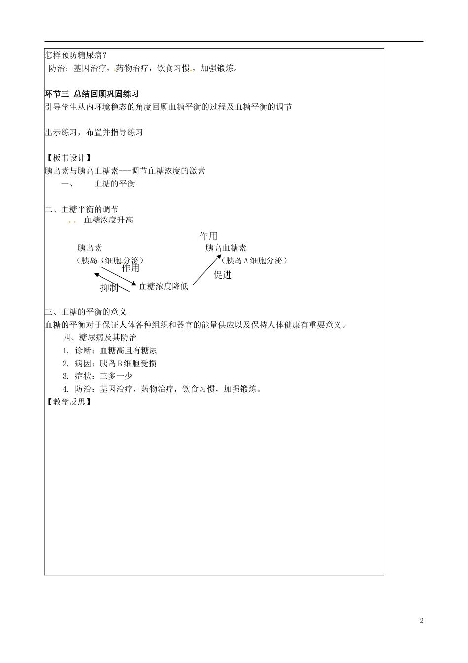北京市延庆县第三中学2015届高三生物一轮复习课题4血糖调节和体温调节教案_第2页