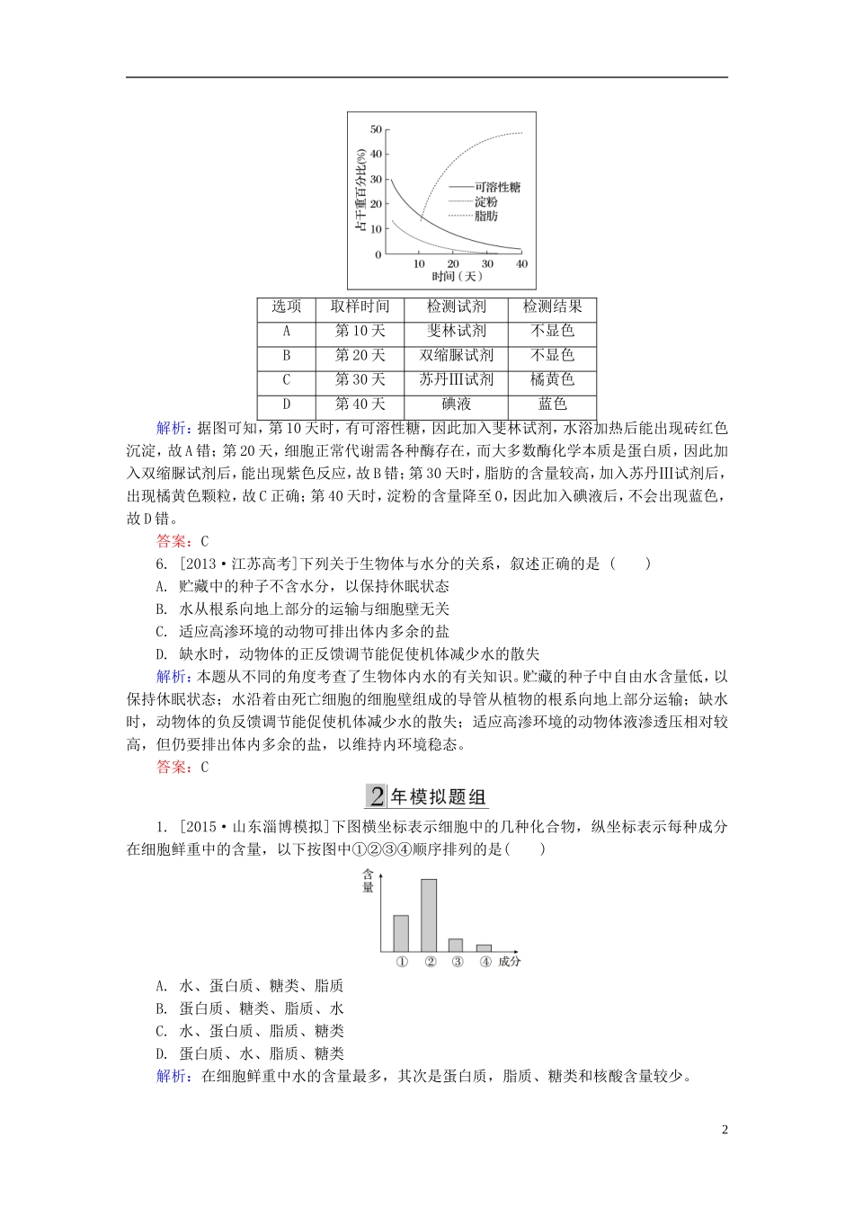 2016高三生物第一轮总复习第一编考点过关练考点2组成细胞的元素和无机化合物_第2页