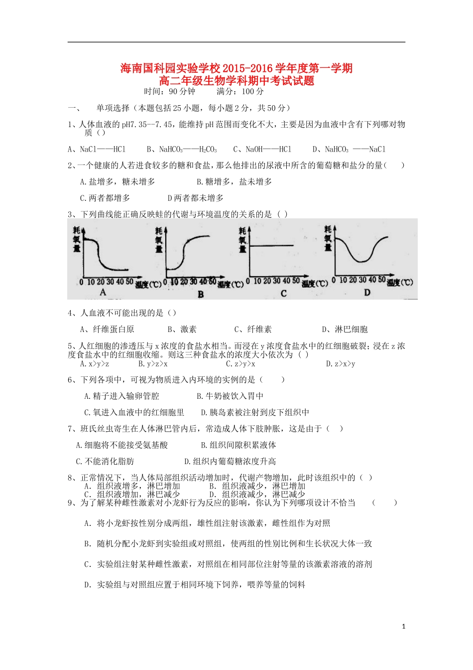 海南省国科园实验学校中学部2015_2016学年高二生物上学期期中试题_第1页