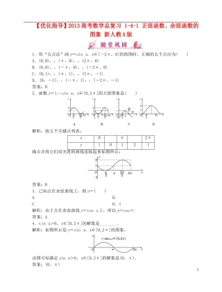 【优化指导】2013高考数学总复习 1-4-1 正弦函数、余弦函数的图象 新人教A版