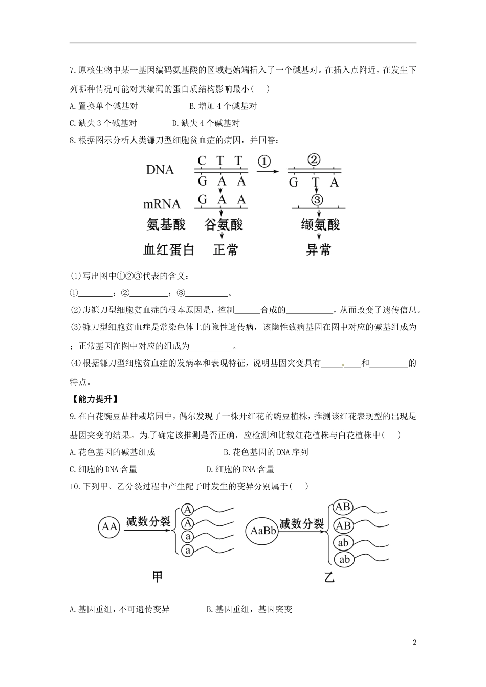 （导学讲连通）2013高中生物 第5章 基因变异及其他变异现分层达标训练（含解析）新人教版必修2_第2页
