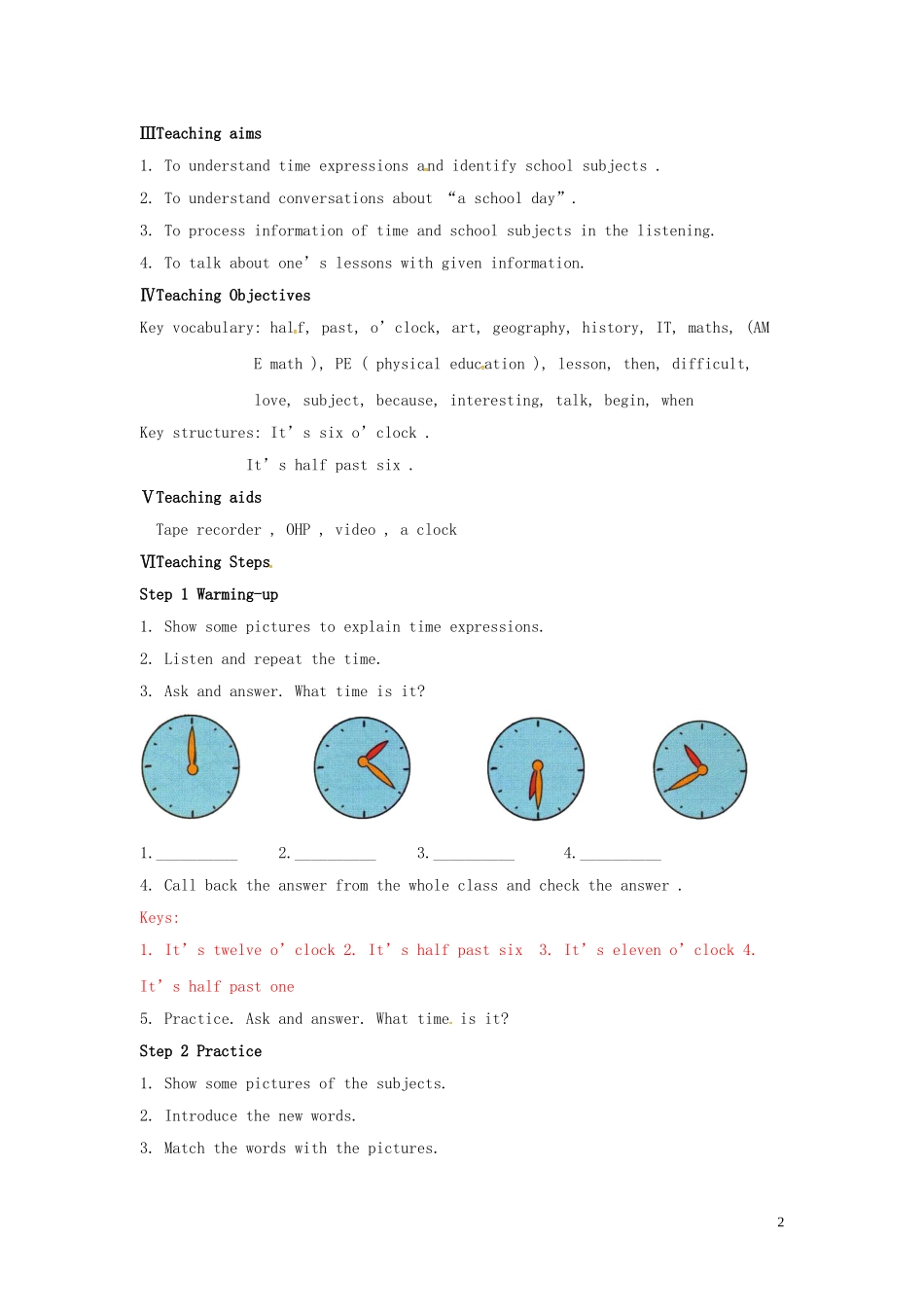 山东省冠县第一中学七年级英语上册Module5MySchoolDayUnit1Ilovehistory教案新版外研版_第2页
