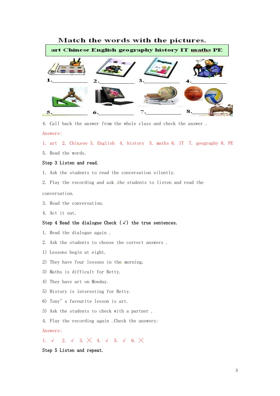 山东省冠县第一中学七年级英语上册Module5MySchoolDayUnit1Ilovehistory教案新版外研版_第3页