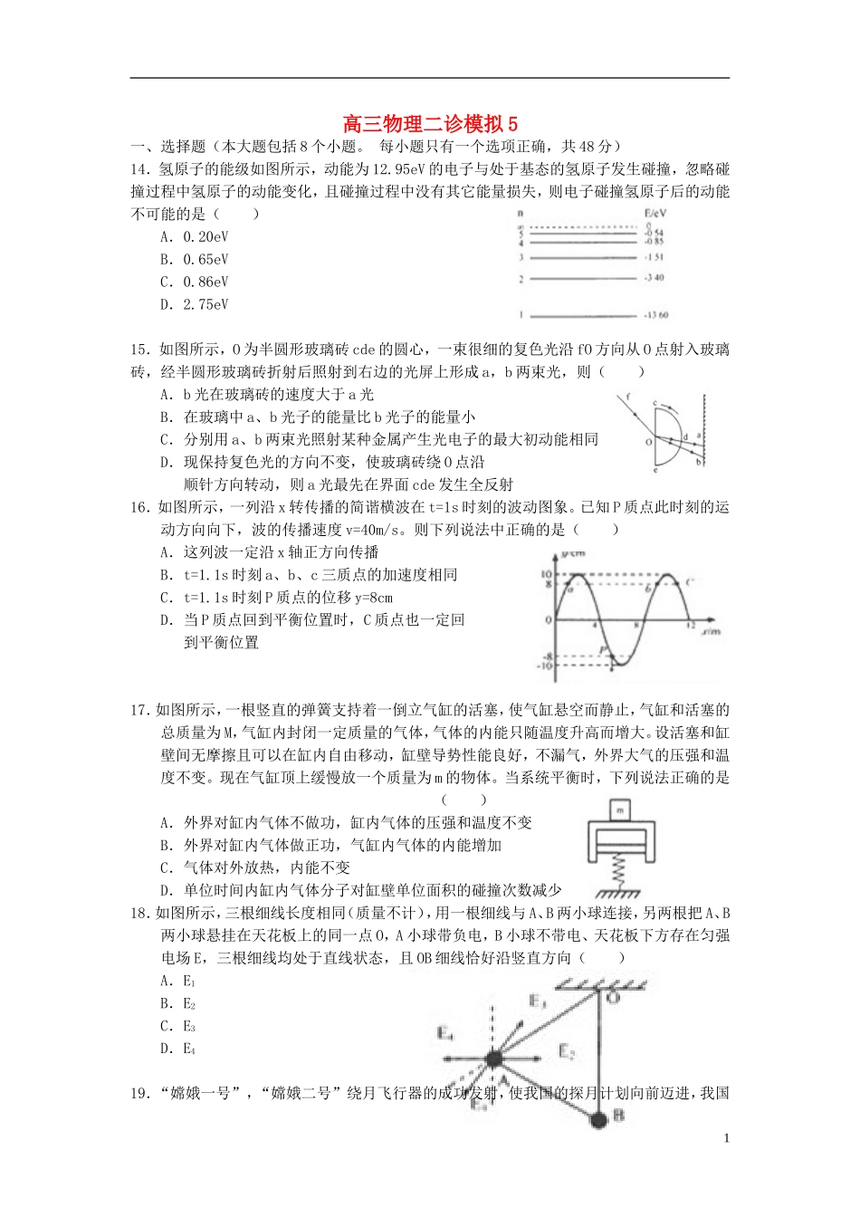 重庆市荣昌中学高三物理二诊模拟5_第1页
