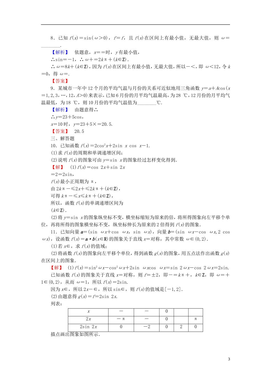 高考总动员2016届高考数学大一轮复习第3章第4节函数y＝Asinωx＋φ的图象及三角函数模型的应用课时提升练文新人教版_第3页