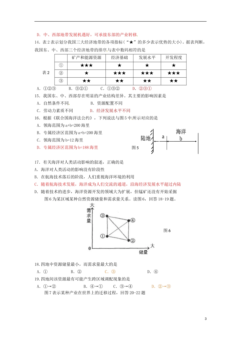 北京市师范大学附属实验中学2014_2015学年高二地理上学期期中试题_第3页