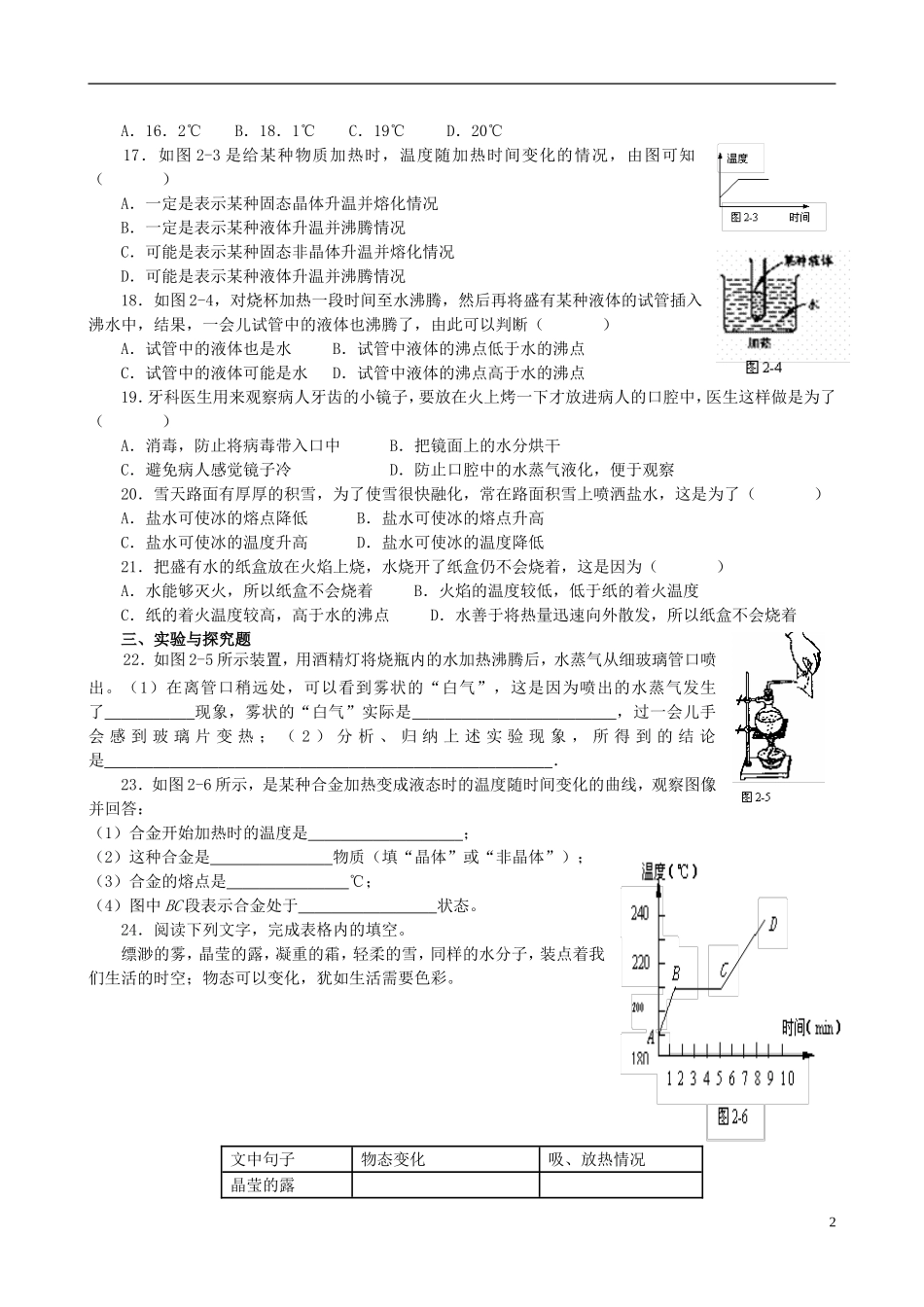 中考物理《物态变化》专题训练_第2页