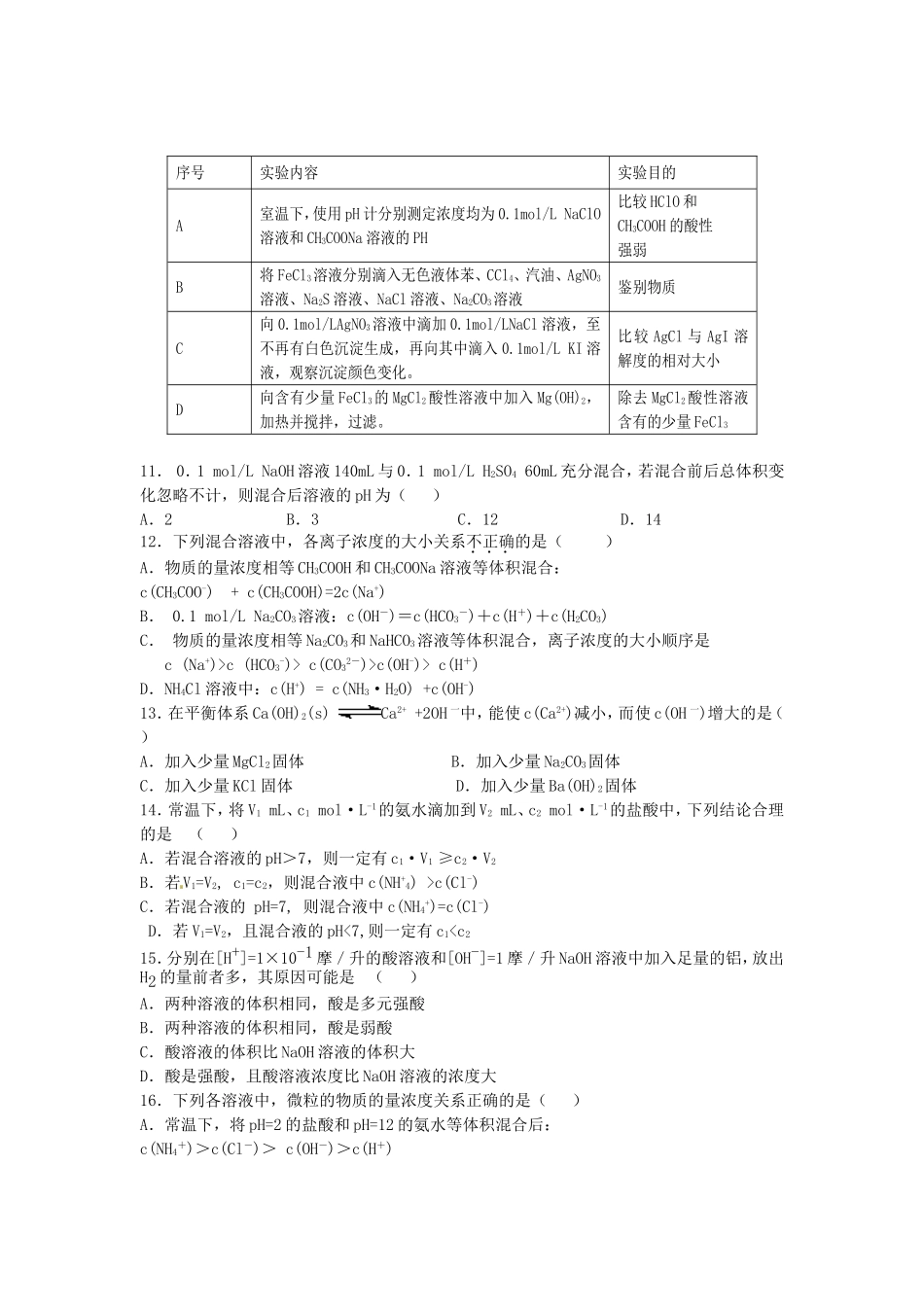 河南省示范性高中罗山高中2016届高考化学溶液中的离子平衡复习专练含解析_第2页