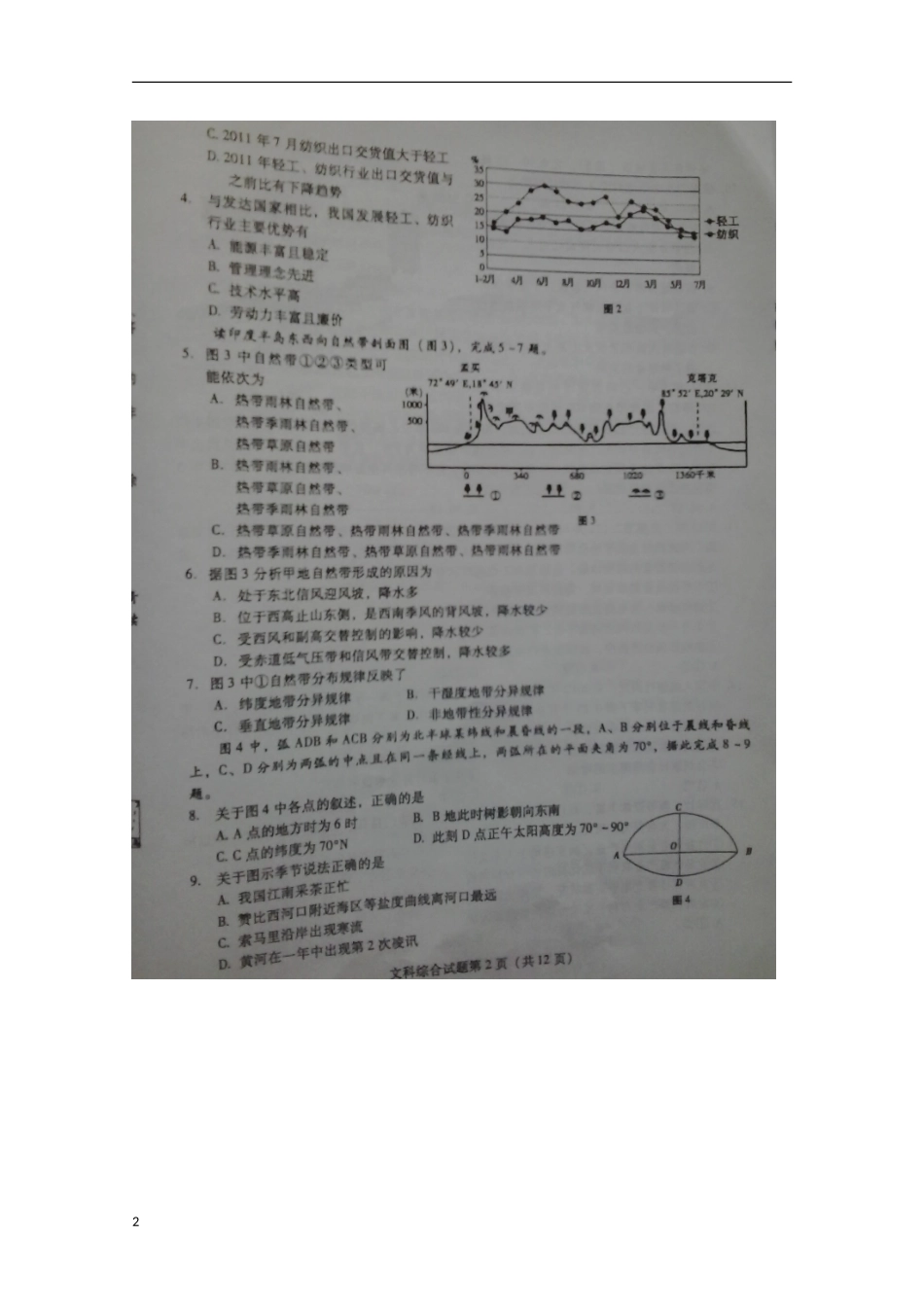 东北三校2013届高考文综第二次模拟考试试题（扫描版）_第2页