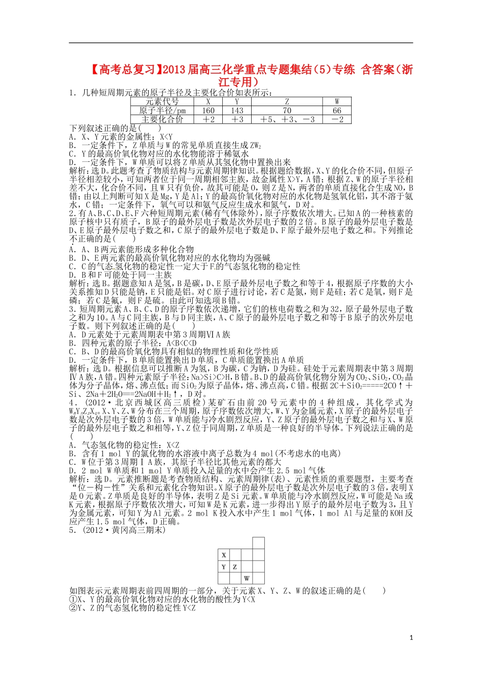 （浙江专用）2013届高考化学总复习 重点专题集结（5）专练_第1页