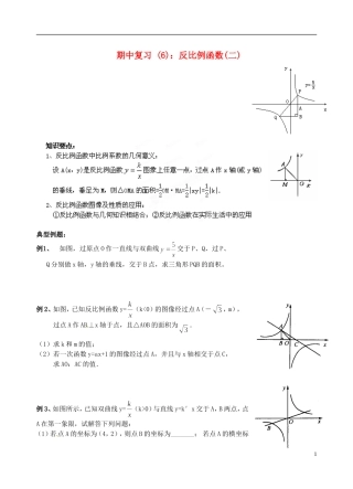 江苏省昆山市兵希中学八年级数学下学期期中复习 反比例函数（二）（无答案） 苏科版