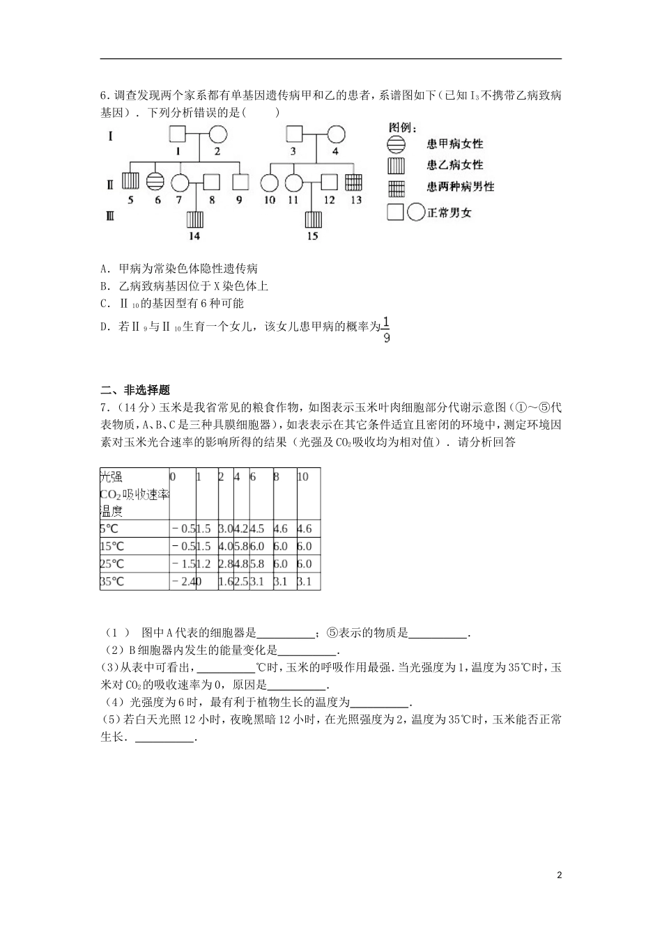 山东省滨州市滨城区北镇中学2015届高三生物下学期4月月考试卷含解析_第2页
