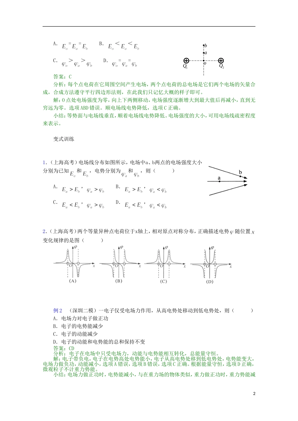 （广东版）2013届高三物理第二轮专题复习（专家概述+解题思路与方法+专题测试）专题六 带电粒子在电场中的运动_第2页
