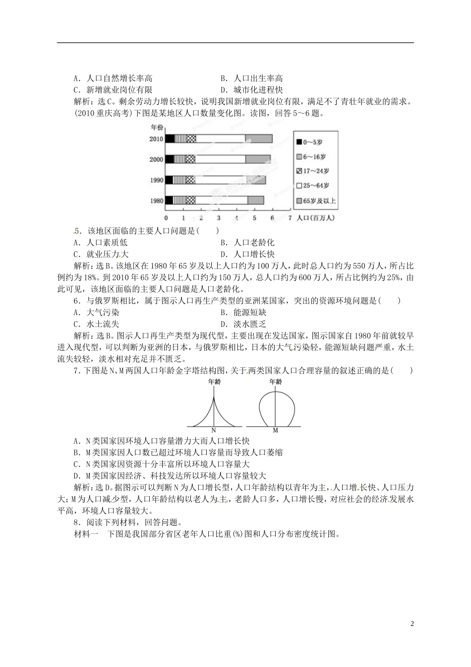 【优化指导】2013高考地理总复习 人文地理 1-1 人口增长模式 人口合理容量 地域文化与人口 湘教版_第2页