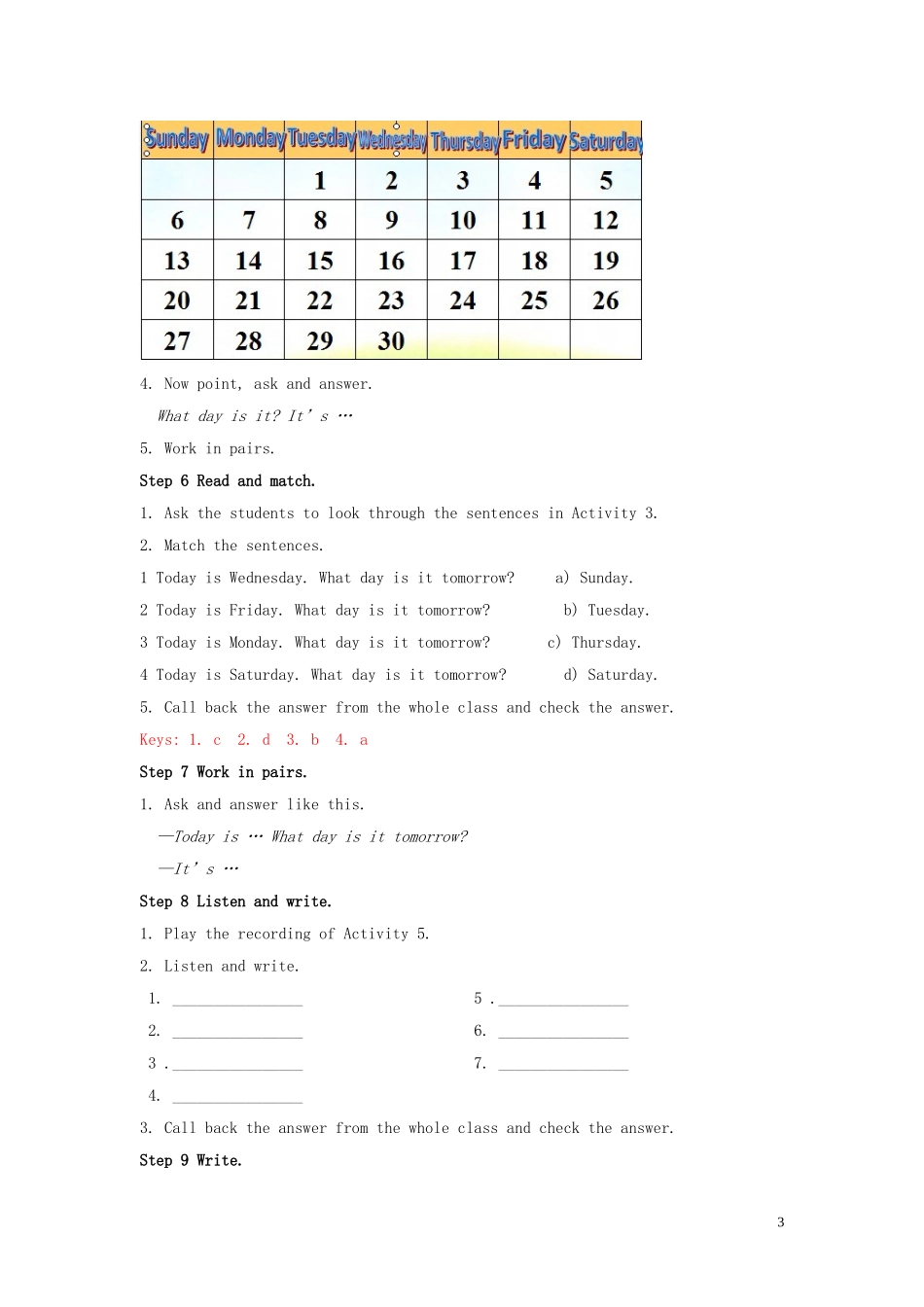 山东省冠县第一中学七年级英语上册StarterModule4Myeverydaylife教案新版外研版_第3页