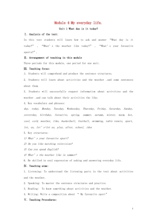 山东省冠县第一中学七年级英语上册StarterModule4Myeverydaylife教案新版外研版