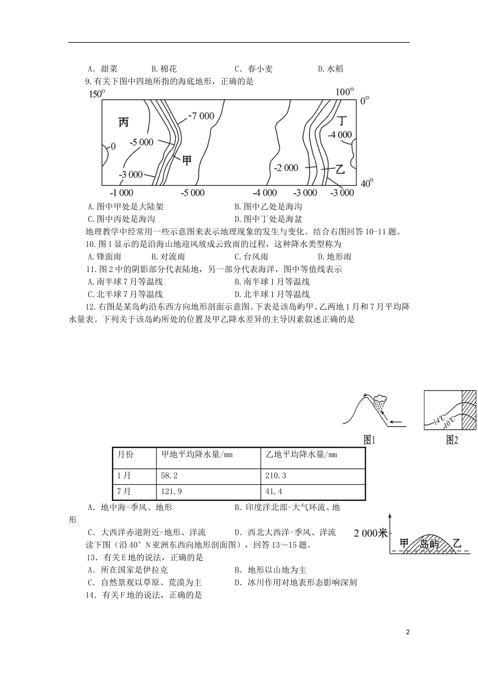 福建省福州市第八中学2016届高三地理上学期第一次质量检测考试试题_第2页