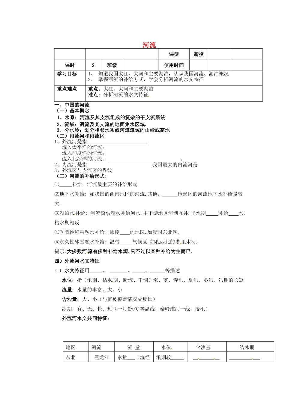 河北省迁安一中高中地理河流学案无答案新人教版必修3_第1页