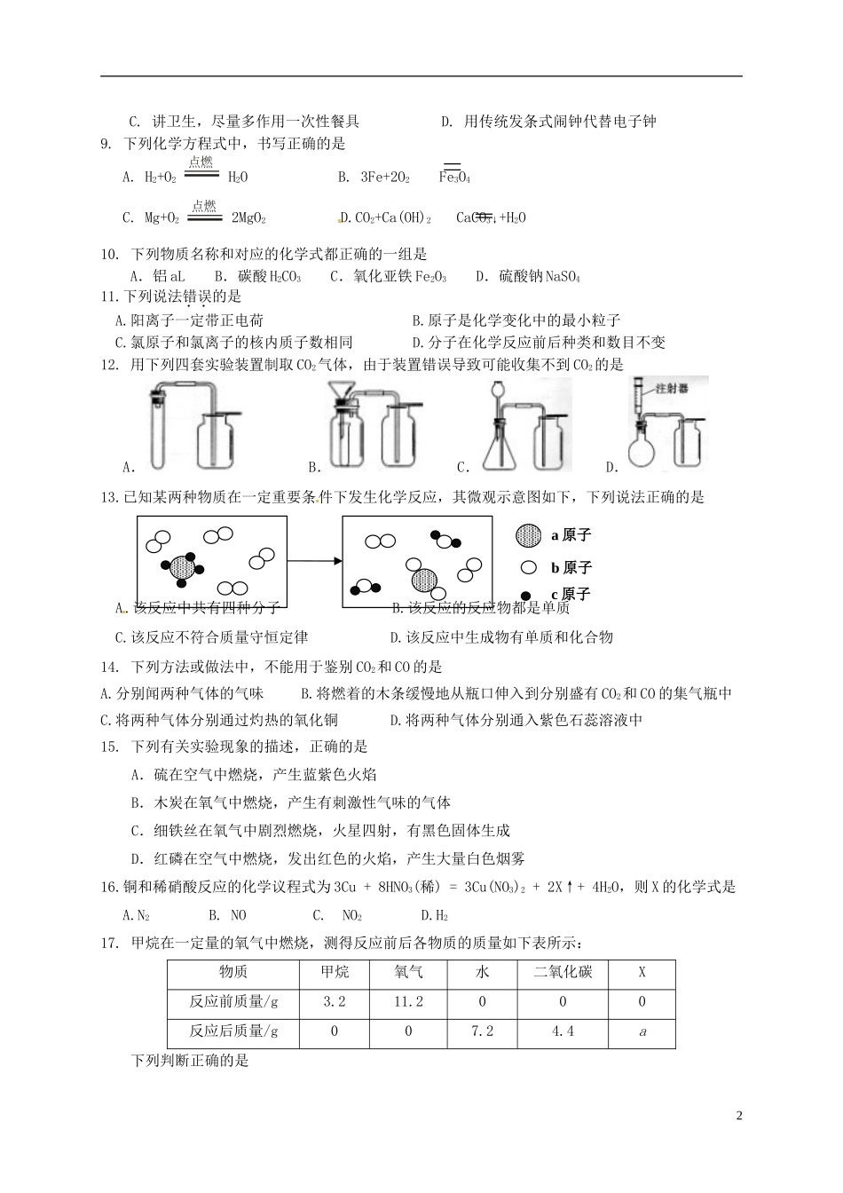 广西省南宁市江南区沙井中学2015届九年级化学上学期第二次月考试题无答案新人教版_第2页