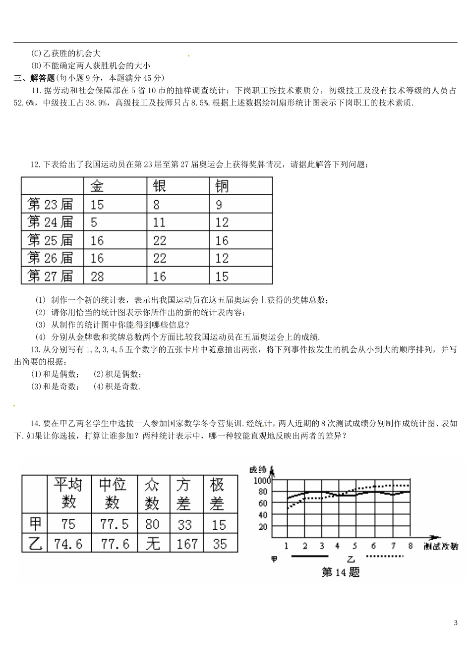 河南省郸城县光明中学八年级数学下册 第21章 数据的整理与初步处理（A卷） 华东师大版_第3页