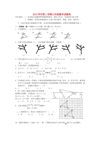 浙江省杭州西兴中学2013_2014学年七年级数学下学期第一次月考试题浙教版