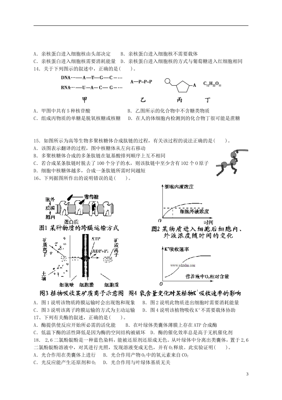 山东省2016届高三生物上学期第三次月考试题_第3页