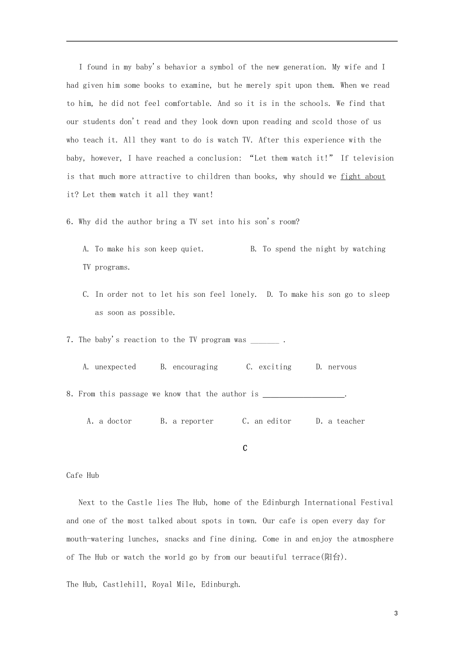 河北省成安县第一中学2015_2016学年高二英语上学期10月月考试题_第3页