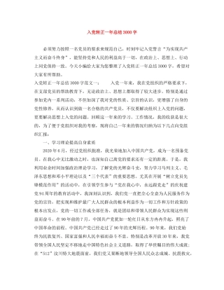 入党转正一年总结3000字