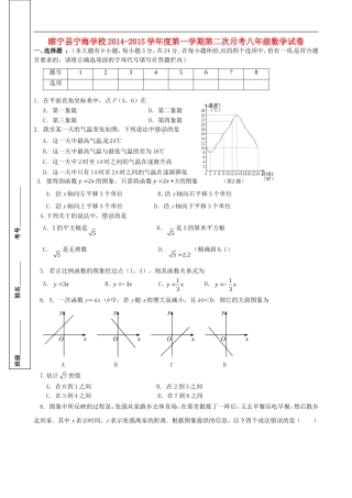 江苏省徐州市睢宁县宁海外国语学校2014_2015学年八年级数学上学期第二次月考试题无答案苏科版