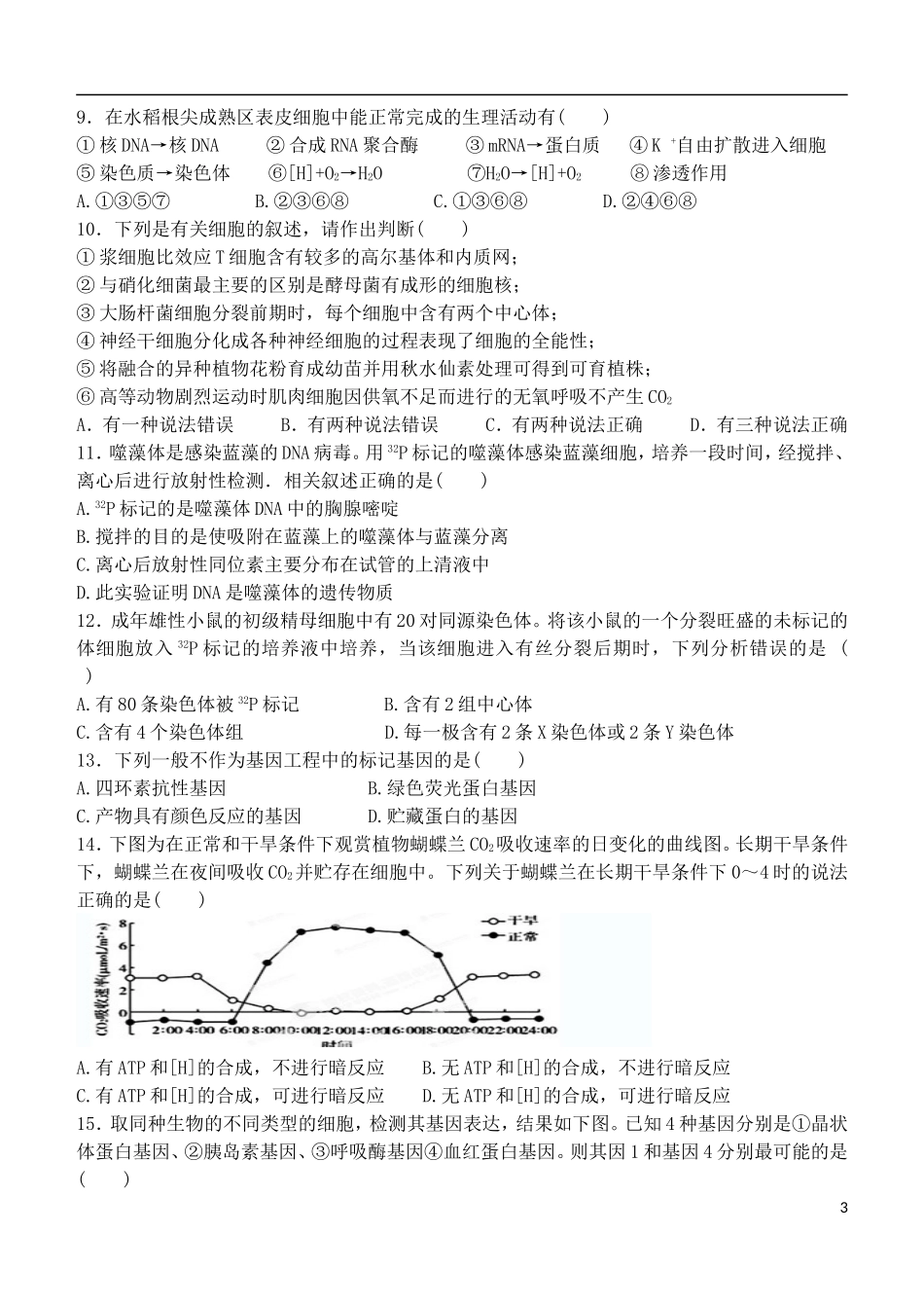 山西省山大附中2015_2016学年高三生物9月第一学期模块诊断试题_第3页