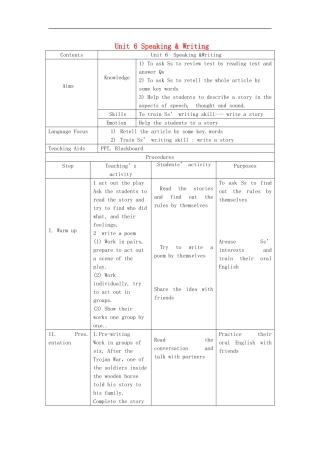 广东省广州市花都区赤坭中学八年级英语上册Unit6AncientstoriesSpeaking&Writing教案新版牛津深圳版