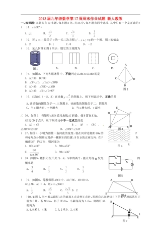 2013届九年级数学第17周周末作业试题（无答案） 新人教版