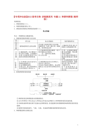 【专项冲击波】2013高考生物 讲练测系列 专题11 种群和群落（教师版）