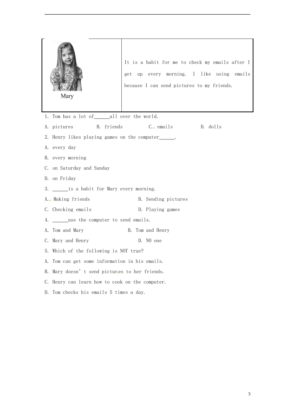 山东省冠县第一中学七年级英语上册Module7ComputersUnit3Languageinuse课时作业新版外研版_第3页