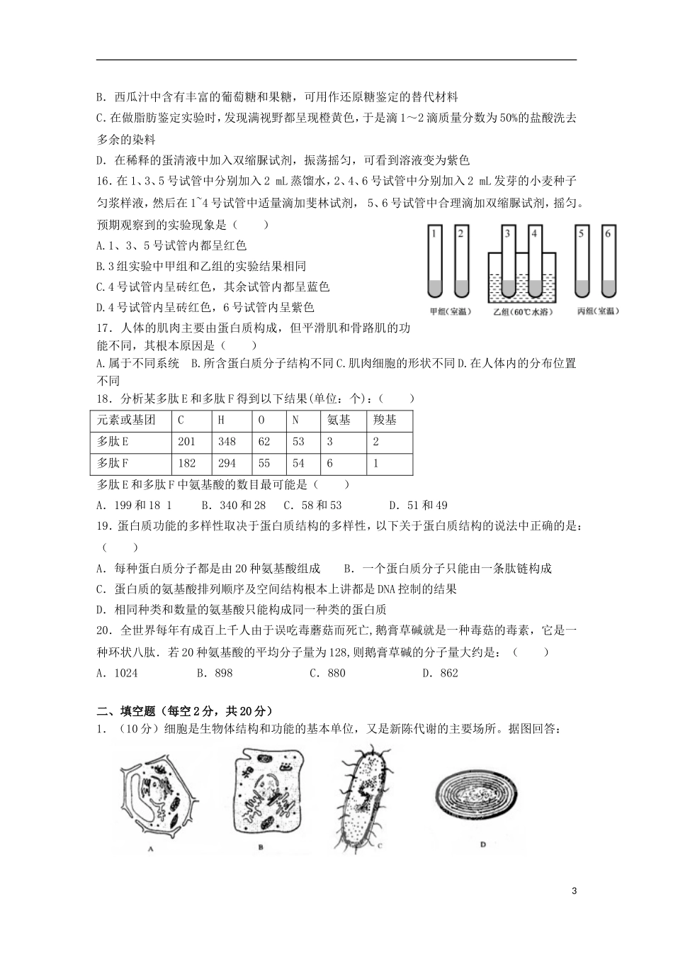 湖南省岳阳县第一中学2015_2016学年高一生物上学期第一次月考试题_第3页