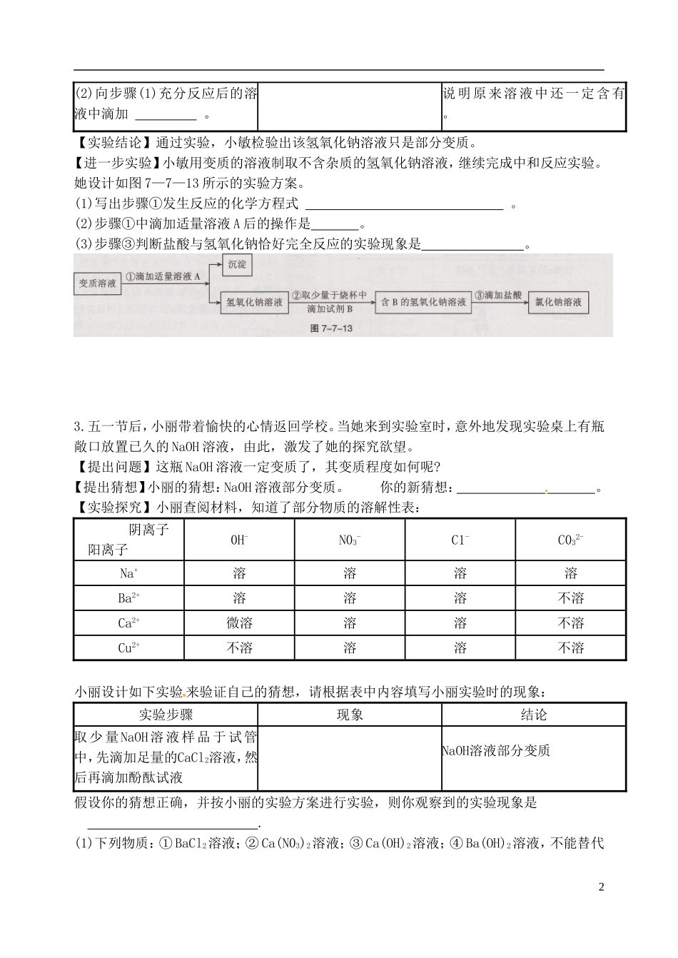 广东省河源市南开实验学校2015届中考化学专题复习氢氧化钠的变质无答案_第2页