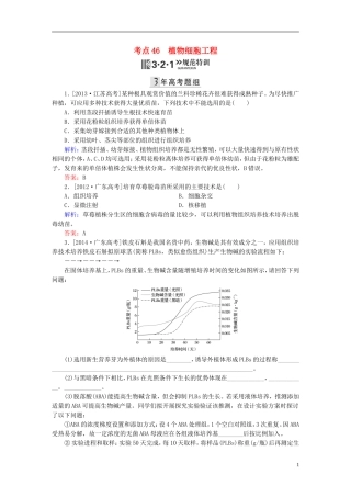 2016高三生物第一轮总复习第一编考点过关练考点46植物细胞工程