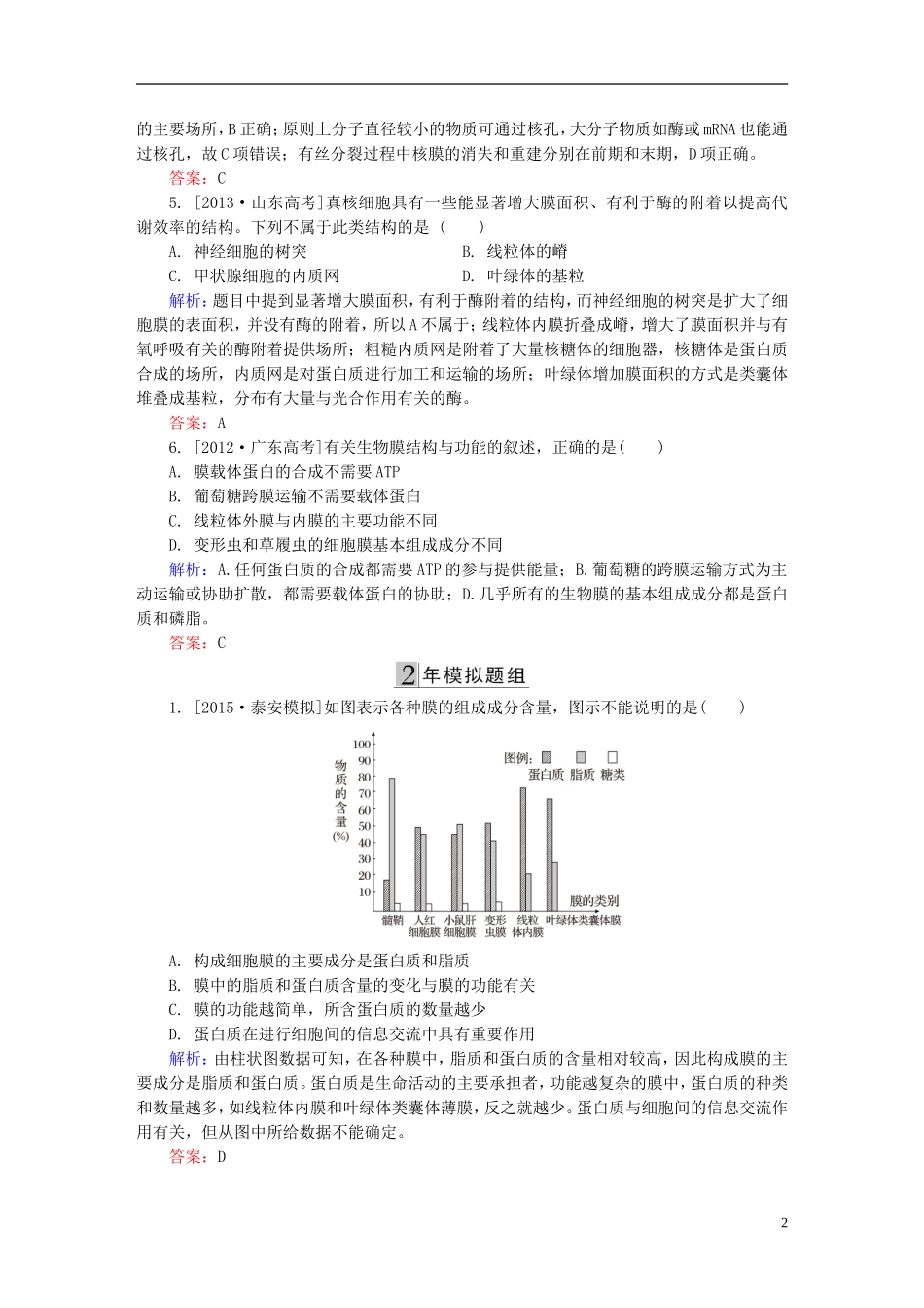 2016高三生物第一轮总复习第一编考点过关练考点6糖类脂质的结构与功能_第2页