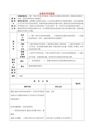 甘肃省武威第十一中学九年级化学上册1.3走进化学实验室教案新人教版