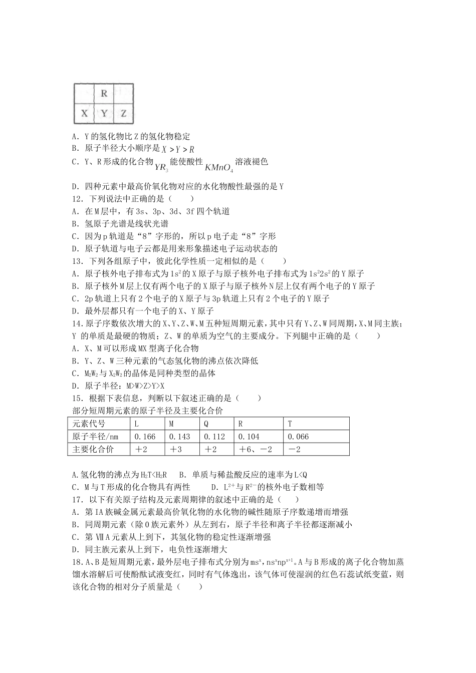 2016届高考化学原子结构单元过关练含解析鲁教版选修3_第2页